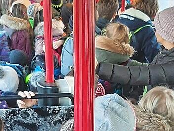 Überfüllter Stadtbus der Linie 274 an einem Schultag um 7.31 Uhr. Die Herzogenauracher Grünen sind mitgefahren und tragen Elternbeschwerden weiter.  Foto: privat