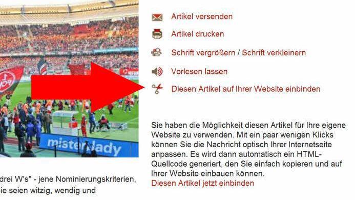 Jeweils in der rechten Spalte eines Artikels finden Sie das Scherensymbol. Der Link führt Sie zur Konfigurationsseite. Screenshot inFranken