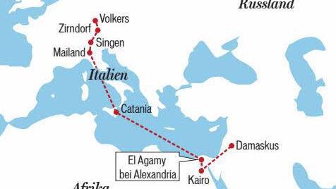 Die Flüchtlingsroute der Familie Safeyah von Syrien nach Deutschland. Grafik: Michael Beetz