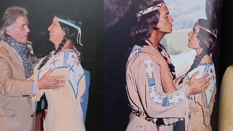 Original und Nachstellung: Christa Pfaffstätter als Ribanna im Arm des einzig wahren Winnetou Pierre Brice.