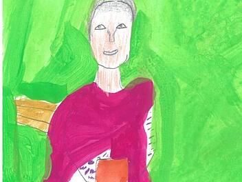Isolde Weidner mit ihrem Gedichtband "Du hast mein Herz berührt" Foto: Markus Häggberg, gemalt von Alissa
