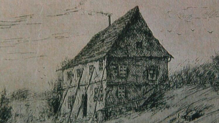 Ein Stich aus dem 19. Jahrhundert, der die abgestützte alte Klause auf dem Staffelberg kurz vor ihrem Abbruch zeigt (aus dem Archiv von Ernst Paul Wagner).Matthias Einwag