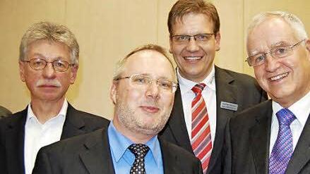 Gastgeber und Festredner des Akademie-Jubiläums waren (von links) Reinhard Jirgl, Daniel Hofmann, Steffen Hörtler und Gert Maichel,