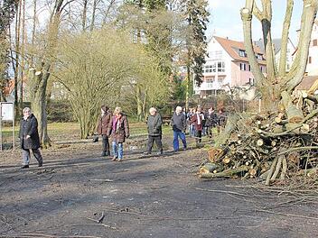 Wie auf einem Schlachtfeld? Die FU-Gruppe mit Bürgermeister Jürgen Hennemann in der Karl Hoch-Anlage. Foto: Ralf Kestel