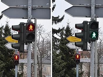 Ein rotes Ampelmännchen, das geht statt steht, verwirrt die Fußgänger.  Foto: privat