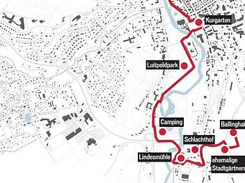 Vor allem im Süden Bad Kissingen soll eine mögliche Landesgartenschau Probleme beseitigen: Das Areal rund um Schlachthof sieht die Stadt als ein zentrales Gebiet einer Bewerbung. Grafik: Franziska Schäfer/Quelle: Stadt Bad Kissingen