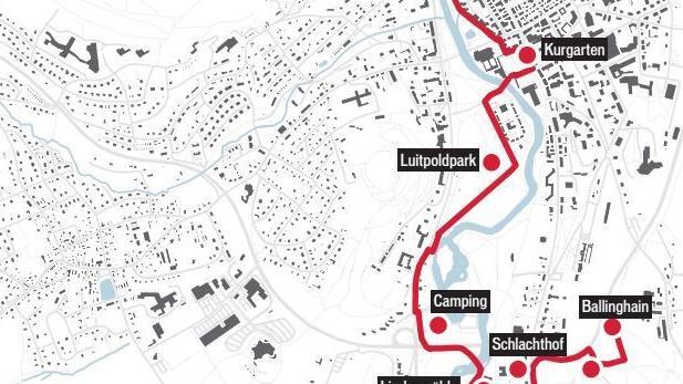 Vor allem im Süden Bad Kissingen soll eine mögliche Landesgartenschau Probleme beseitigen: Das Areal rund um Schlachthof sieht die Stadt als ein zentrales Gebiet einer Bewerbung. Grafik: Franziska Schäfer/Quelle: Stadt Bad Kissingen