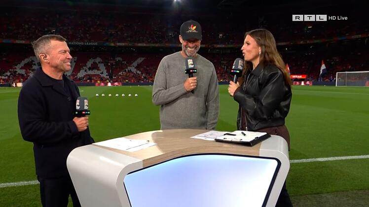 Erwarten mindestens ein Grillfeuer: Lothar Matth&auml;us (links), J&uuml;rgen Klopp und Laura Wontorra