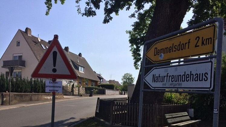 In Scheßlitz stößt man derzeit auf einige Warnungen vor Eichenprozessionsspinnern. Foto: Stefan Fößel