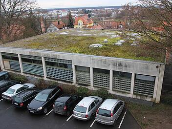 Sanierungsfall: Seit eineinhalb Jahren ist die Sporthalle am Schulgelände zu. Kein Wunder: Stetig tropft das Wasser durch das Flachdach. Foto: Ralf Dieter