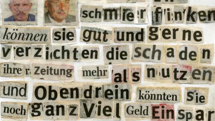 Anonyme Zuschrift an die Bayerische Rundschau: Der Scherenschnitt sieht aus wie ein Erpresserbrief alter Schule. Repro: BR