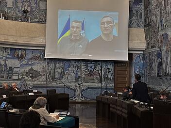 In der jüngsten Sitzung des Würzburger Stadtrats waren die Brüder Vitali und Wladimir Klitschko per Video zugeschaltet.