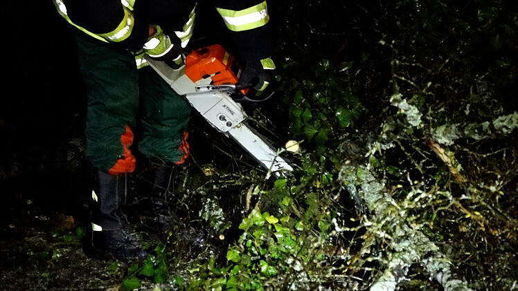 Unfall bei Euerdorf: Baum st&uuml;rzt nach Unwetter auf Stra&szlig;e - Autofahrer kann nicht mehr ausweichen