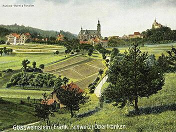 Gößweinstein auf einer Postkarte von 1906 mit dem "Kurhaus" und Parkanlagen (oben links)Repro: Reinhard Löwisch