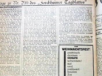 "Praktisch denken, Schuhe schenken!" Slogan des Schuhhauses Prager im Dezember 1926 im "Forchheimer Tagblatt".  Repro: Rainer Kestler, Stadtarchiv)