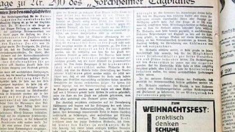 "Praktisch denken, Schuhe schenken!" Slogan des Schuhhauses Prager im Dezember 1926 im "Forchheimer Tagblatt".  Repro: Rainer Kestler, Stadtarchiv)