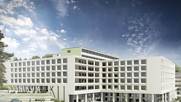 2023 wird das Klinikum ein ganz neues Gesicht haben.  Der Neubau-Süd (rechts im Bild) soll im Herbst 2019 fertiggestellt sein. Visualisierung: H2M