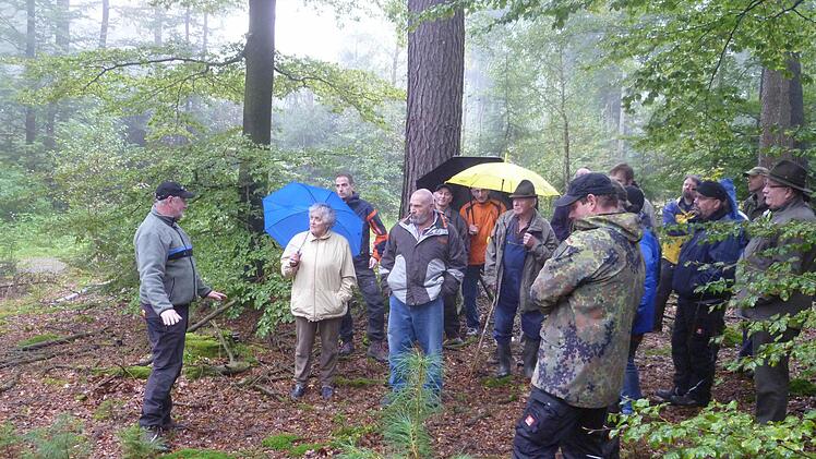 Am Waldbegang in Motten, den die Forstliche Fachkraft Peter Bittermann und Revierleiter Utz Flieger (links) starteten, nahmen rund 25 Waldbesitzer teil.  Foto: Peter Bittermann