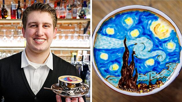 Cappuccino-Kunst im Bayreuther Caf&eacute; '8tto Grammi': Van Gogh aus Milchschaum