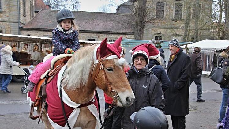 Margits Haflingerhof aus Burgpreppach war mit stolzen Haflingern gekommen, um kurze geführte Austritte für Kinder zu bieten. Diese wagten sich auf den Rücken der Pferde, auch wenn sie dabei manchmal etwas skeptisch dreinblickten.Helmut Will