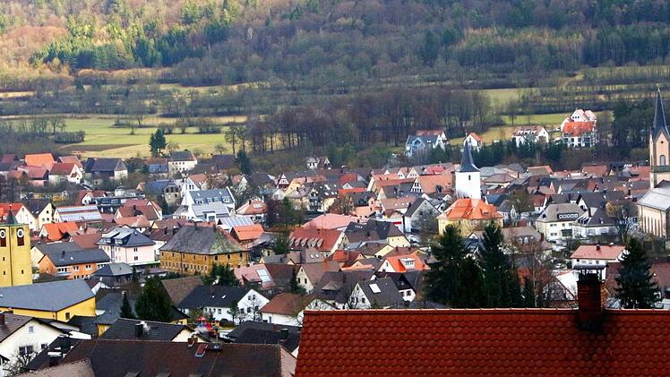 Neben dem Stadtpark Ebermannstadt  im Gebiet "Ehrlich" (auf dem Foto hinter dem Turm der Marienkapelle) wollen CSU  und MOG Bauplätze ausweisen.  Josef Hofbauer