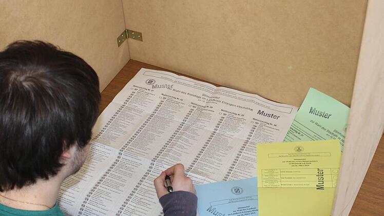 Der graue Stimmzettel für die Kreistagswahl ist im Landkreis Erlangen-Höchstadt der größte, den es zu bearbeiten gilt.  Foto: Andreas Dorsch