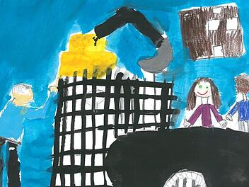 Eine Fachfirma ist derzeit mit dem Abriss des Gebäudes in der Grüner Straße 25 beschäftigt. Bei einer Baustellenbegehung, von links, Bürgermeister Egon Herrmann, Tanja Renner (Verwaltungsfachangestellte) und Markus Wagner (Geschäftsleiter). Foto: K.-H. Hofmann, gemalt von Ella