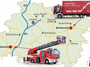 Die geplanten Standorte für eine weitere Drehleiter und für den Gerätewagen Atemschutz/Strahlenschutz sind Ebensfeld bzw. Altenkunstadt.