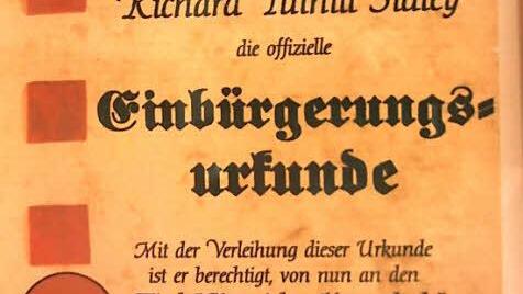 Die "Einbürgerungsurkunde" von Rick Sidley.