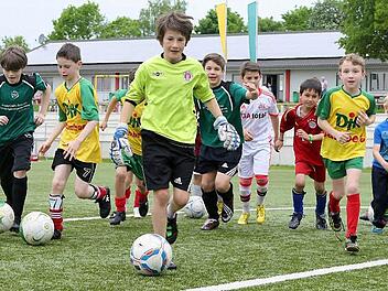 Kein seltenes Bild: Fast täglich rennen Kinder in Scharen auf den Kunstrasenplätzen in Wildensorg dem Ball hinterher. Demnächst wird die DJK Don Bosco Bamberg auch wieder über ein Rasenspielfeld verfügen. Fotos: sportpress