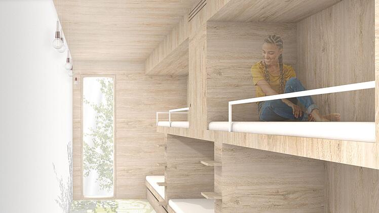 Impressionen aus dem Entwurf von Architektur-Studentin Katharina Schubert, hier die Zimmer.Repro: Katharina Schubert
