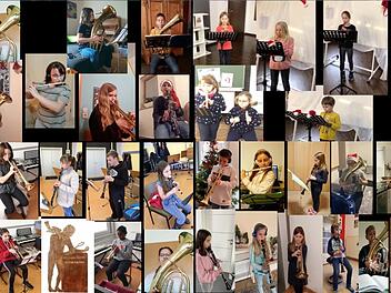 Aus vielen kleinen Videoclips ist ein musikalisches Gesamtkunstwerk entstanden, das jeder im Internet abrufen kann.  Collage: Musikschule