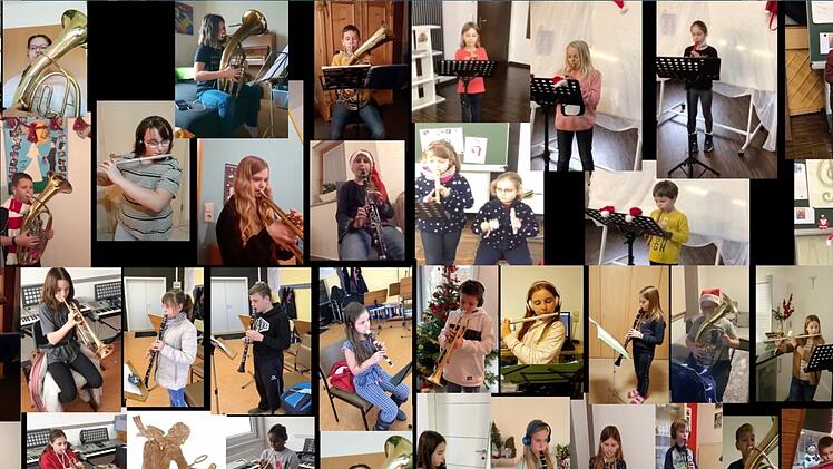 Aus vielen kleinen Videoclips ist ein musikalisches Gesamtkunstwerk entstanden, das jeder im Internet abrufen kann.  Collage: Musikschule