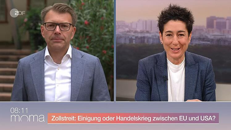 ZDF-Moderatorin Dunja Hayali musste über einen Versprecher ihres Interviewpartners Daniel Caspary schmunzeln.