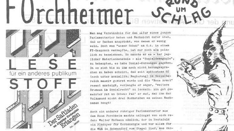 Auszug aus "Forchheims Volksblatt" (1985) - die Zeitung der Grün-Alternativen Bürgerliste Repro: Ronald Heck