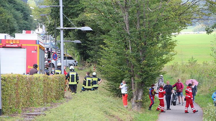 Feuerwehr, Polizei, Rettungsdienst und Wasserwacht waren am Dienstag gegen 16.30 Uhr am Saale-Ufer bei einem Einsatz zugegen. Zwei Menschen waren dort im Wasser.  Foto: Johannes Schlereth