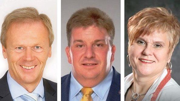 So sehen Sieger aus: Thomas M&uuml;ller bleibt Landrat in Hildburghausen, Sven Gregor B&uuml;rgermeister der Ahorner Partnerstadt Eisfeld und Ute  Hopf gewann die B&uuml;rgermeisterwahl in Schalkau.privat