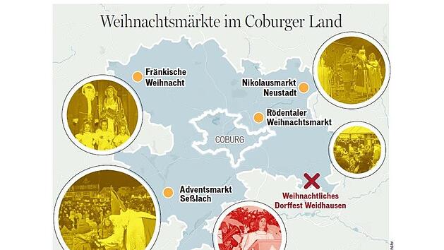 So sieht der aktuelle Planungsstand bei den Weihnachtsm&auml;rkten im Coburger land ausGrafik Franziska Sch&auml;fer