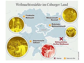 So sieht der aktuelle Planungsstand bei den Weihnachtsmärkten im Coburger land ausGrafik Franziska Schäfer