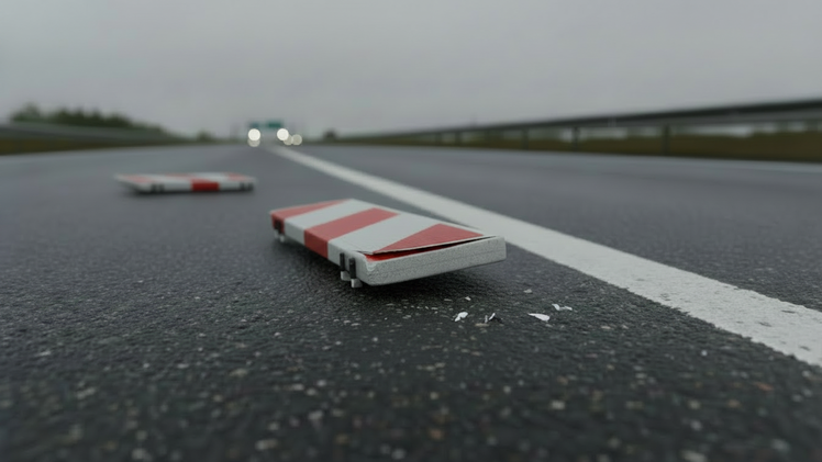 A9 bei Bayreuth: Lkw &uuml;berf&auml;hrt Warnbaken - 14 Fahrzeuge besch&auml;digt