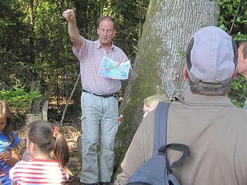 Was tun die Bayerischen Staatsforsten für den Naturschutz im Wald, und was geschieht mit den neu ausgewiesenen Kernzonen des Biosphärenreservates? Diese Fragen beantwortete Revierleiter Arnulf Schöberl eingehend bei der Exkursion des Bund Naturschutz.  Foto: Oswald Türbl