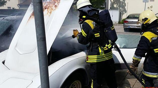Am Samstagnachmittag (6. Mai) ist in Werneck ein Oldtimer ausgebrannt. Foto: St&uuml;tzpunktfeuerwehr Werneck