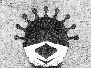 Corona-Kopf, eine Tuschezeichnung von Angelika Gigauri Foto: p