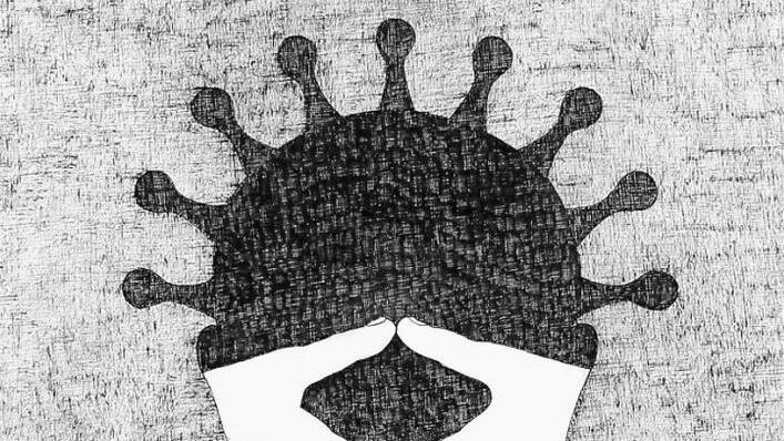 Corona-Kopf, eine Tuschezeichnung von Angelika Gigauri Foto: p