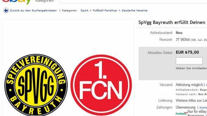 Die Ebay-Auktion läuft noch bis Montagabend, 19.52 Uhr. Allerdings sind die fünf Spielminuten im Trikot der SpVgg Bayreuth gegen den 1. FC Nürnberg nicht ganz billig: Freitagabend waren schon 675 Euro geboten.