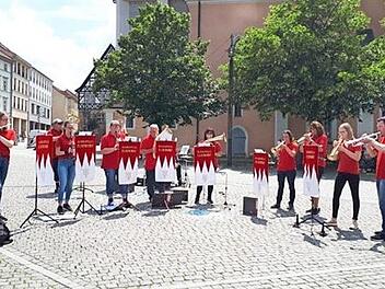 Die Reisenden gaben ein Standkonzert auf dem Eisenacher Marktplatz. Foto: privat