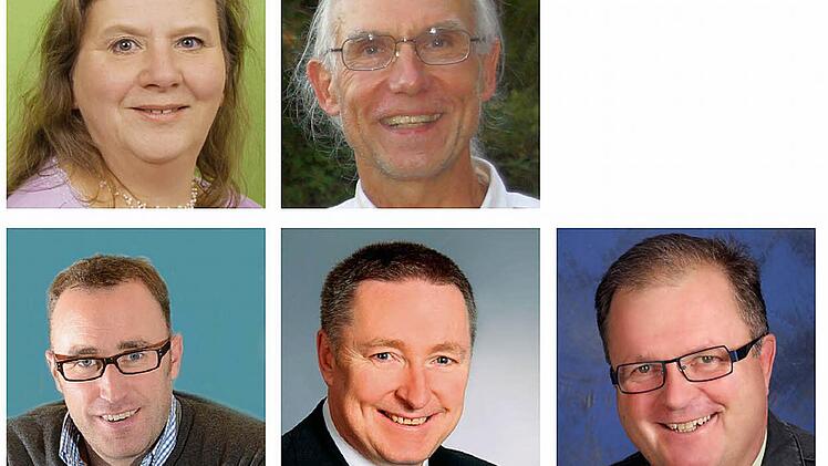 Die restliche Mitglieder des Coburger Kreistages: (obere Reihe, von links) Dagmar Escher, Bernd Lauterbach, Ulrich Leicht (alle Grüne); darunter: Gabriele Jahn und Thomas Kreisler (beide Grüne); (dritte Reihe) Markus Mönch, Udo Döhler, Bernd Wicklein (alle ULB); (unter Reihe) Christoph Raabs, Thomas Büchner (beide ÖDP) und Peter Jacobi.