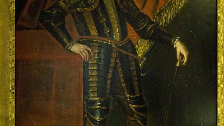 Johann Casimir mit Prunkharnisch, 3. Viertel 17. Jahrhundert, Maler unbekannt, Öl auf Holz.