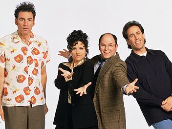 Sie schrieben in den 90er-Jahren TV-Geschichte: In der preisgekr&ouml;nten Sitcom "Seinfeld" lachten jede Woche Millionen von US-Zuschauern &uuml;ber die vier New Yorker Freunde (von links) Cosmo Kramer (Michael Richards), Elaine Benes (Julia Louis-Dreyfus), George Costanza (Jason Alexander) und Namensgeber Jerry Seinfeld.