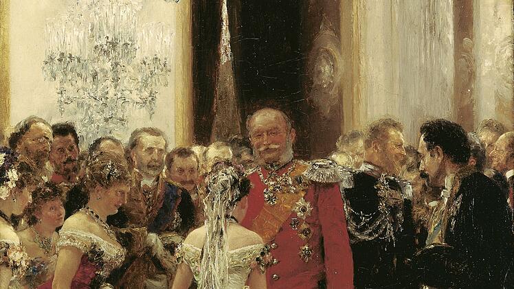 Adolph Menzel: Cercle am Hof Kaiser Wilhelms I., 1879, Öl auf Leinwand, 32 x 25,4 cm
